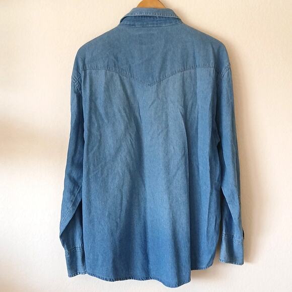 Outback Rider Denim Western Pearl Snap Button Up Shirt - Picture 4 of 4